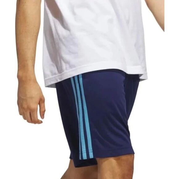 NWT ADIDAS Men's Aeroready Active Shorts XXL Blue 3-Stripe Zipper Pockets Drawst - Picture 2 of 12